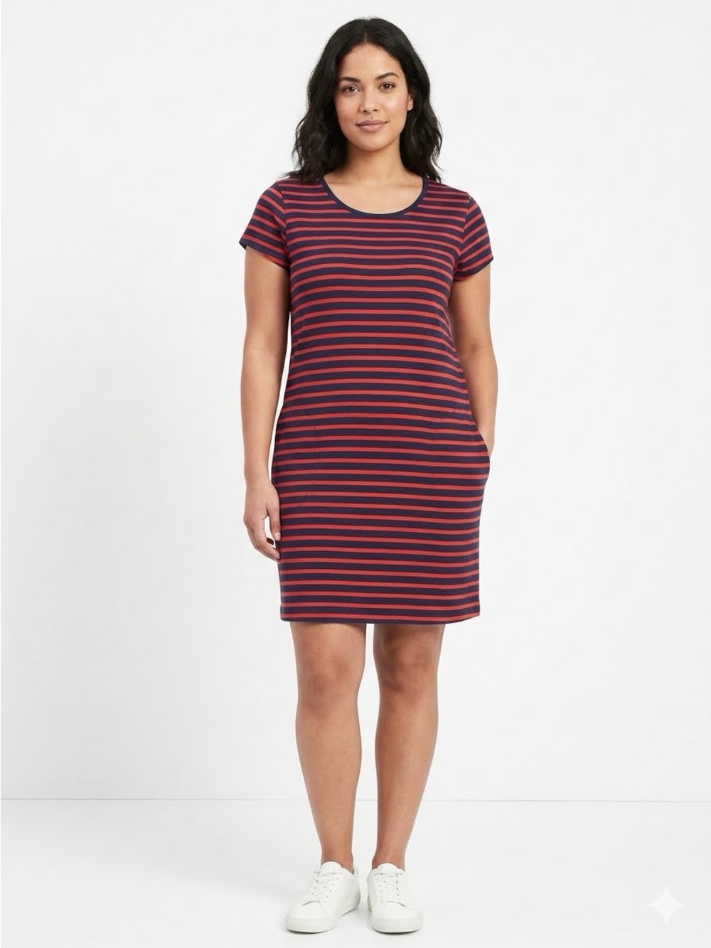 Caslon Navy and Red Striped Midi Dress Size M